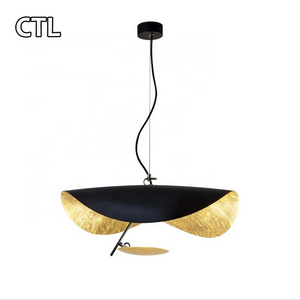 Luxury black gold pendant light hat shade metal hanging lamp nordic modern hotel decorative low ceilings foil led chandelier