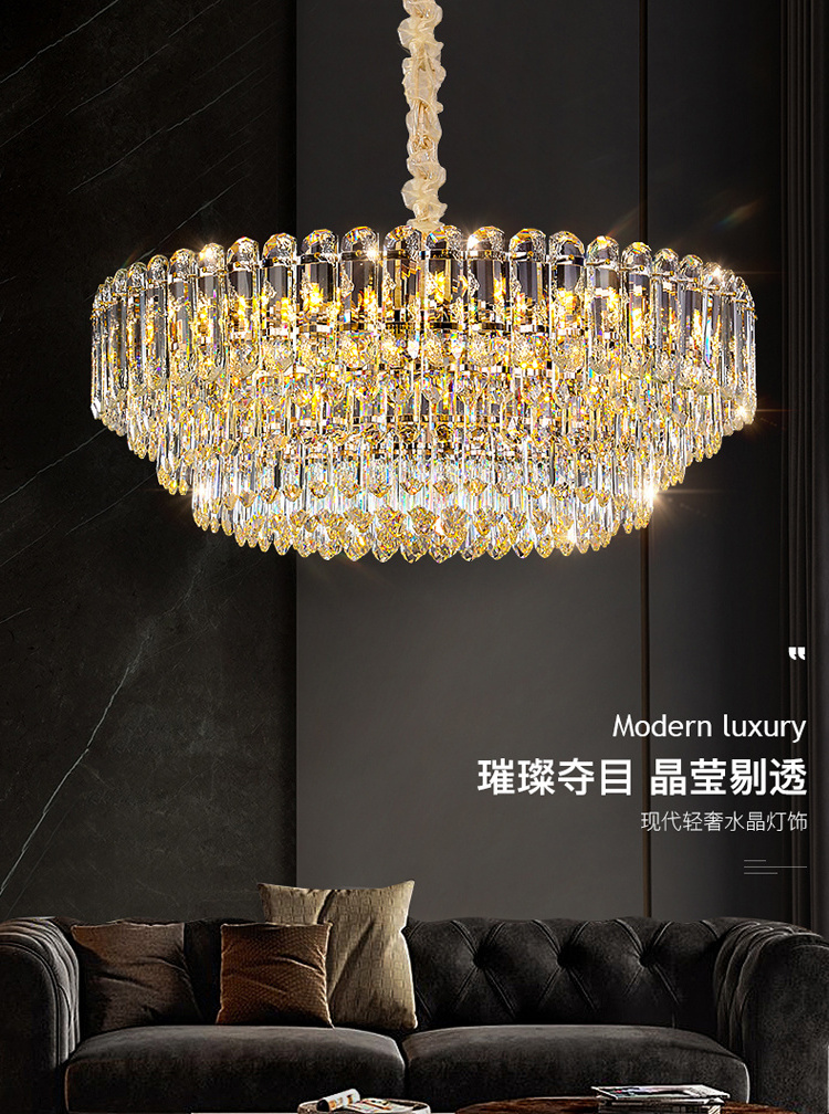 Home decor large metal pendant light indoor ceiling round led hanging lamp living room modern gold luxury k9 crystal chandelier