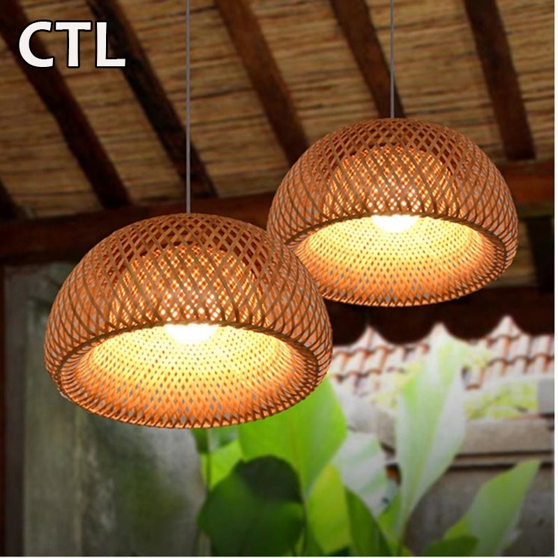 Japanese style hotel restaurant decor indoor hanging pendent lamp round Asian outdoor led bamboo ceiling pendant light