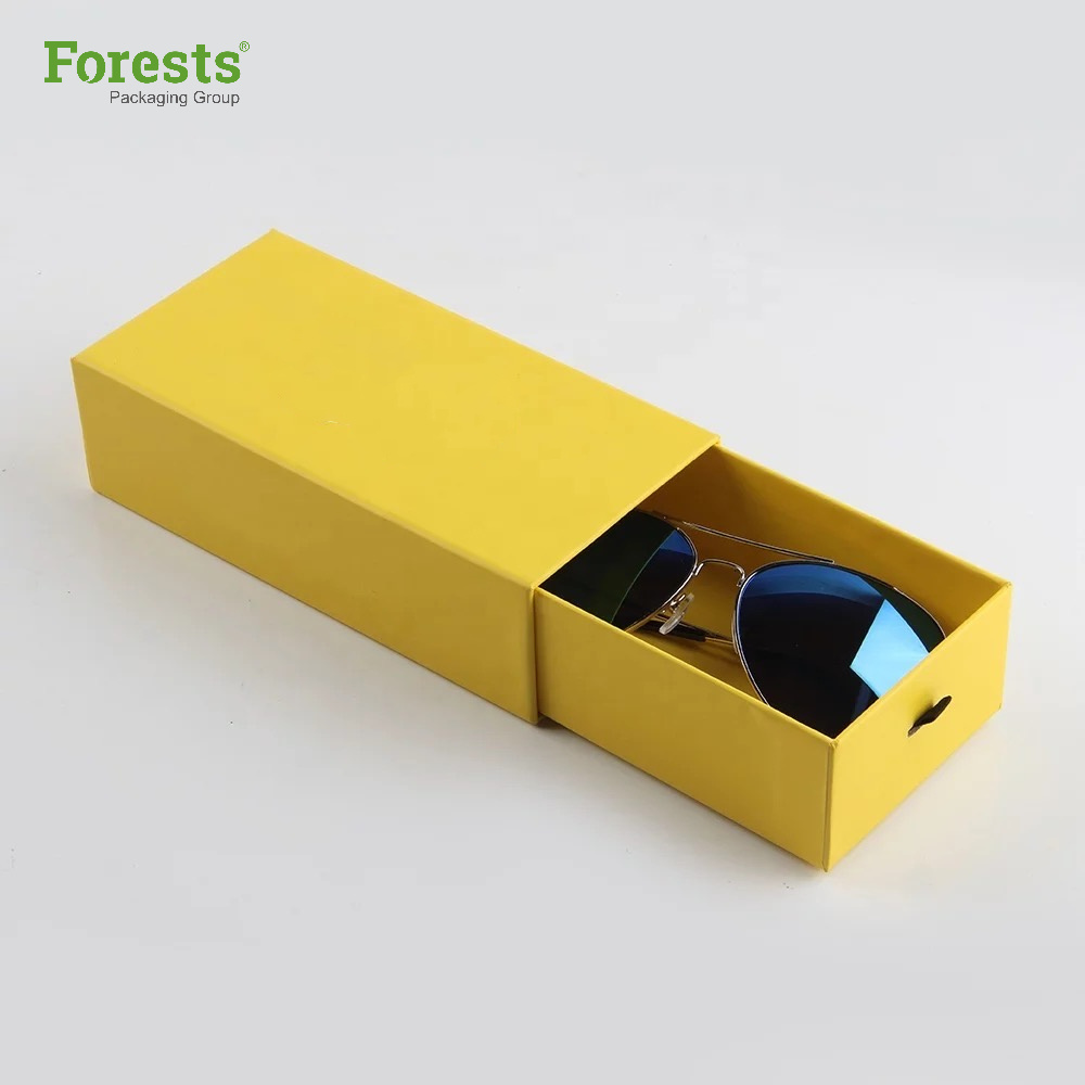 Design Custom Logo Printed Yellow Color Hard Cardboard Gift Package Drawer Paper Box Sunglass Packaging Box