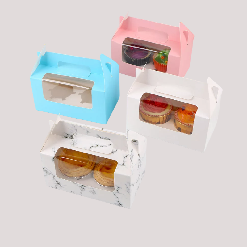 Cheap Price Food Grade Cardboard Paper Bakery Gable Box Cup Cake Box with Clear Window