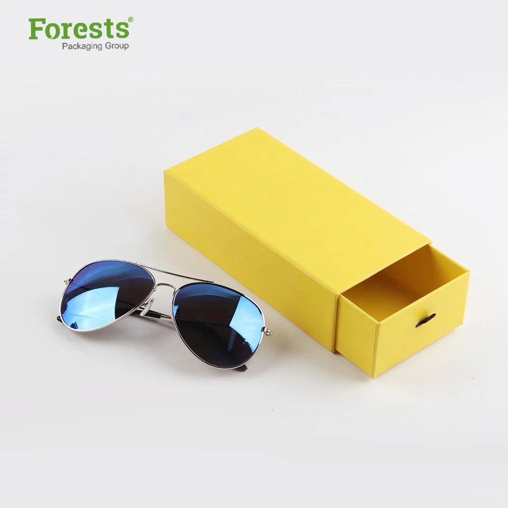 Design Custom Logo Printed Yellow Color Hard Cardboard Gift Package Drawer Paper Box Sunglass Packaging Box