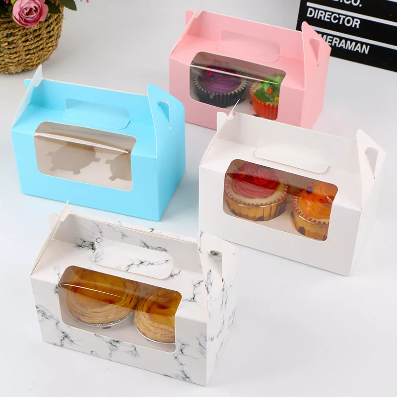 Cheap Price Food Grade Cardboard Paper Bakery Gable Box Cup Cake Box with Clear Window