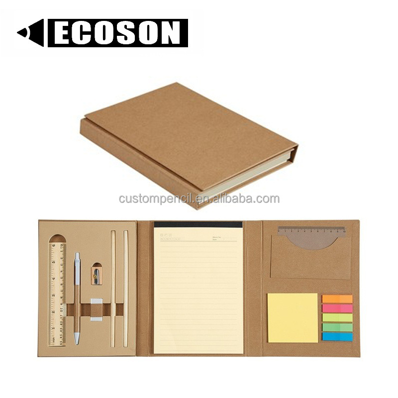 2024 Factory Custom Eco Friendly Notebook Set Gift Box Triple Folding Notebook Gift Set with Pencil Sharpener Pen Ruler Notes