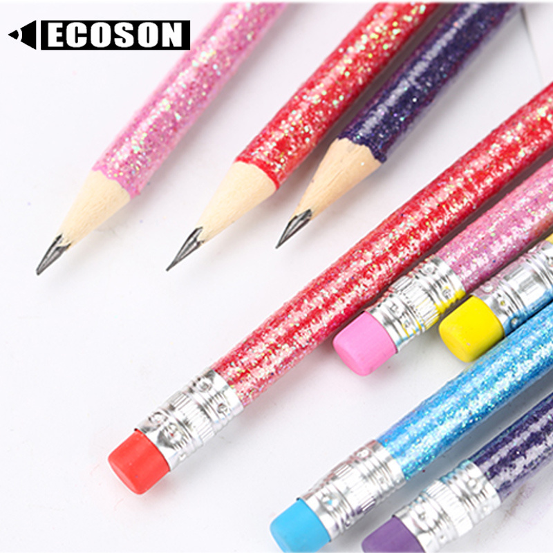 High Quality General Round Graphite Pencil Writing Drawing Wooden HB Shiny Glitter Pencil