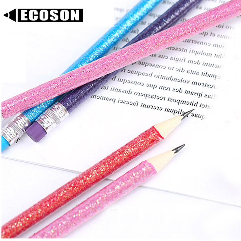 High Quality General Round Graphite Pencil Writing Drawing Wooden HB Shiny Glitter Pencil