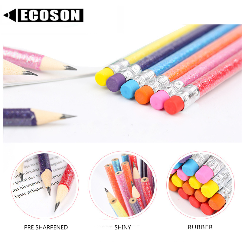 High Quality General Round Graphite Pencil Writing Drawing Wooden HB Shiny Glitter Pencil