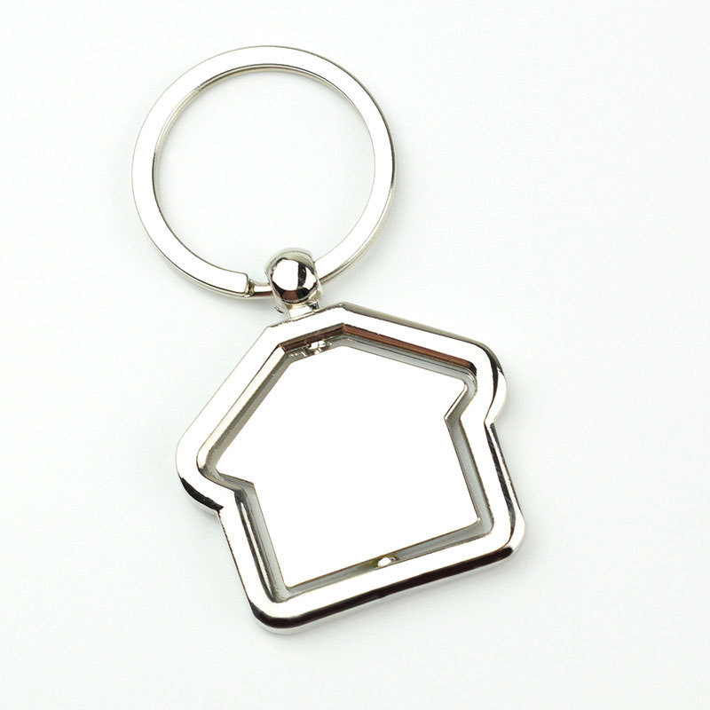 Wholesale custom blank metal rotate key chain keyring stainless steel engraved spin spinning house shape keychain