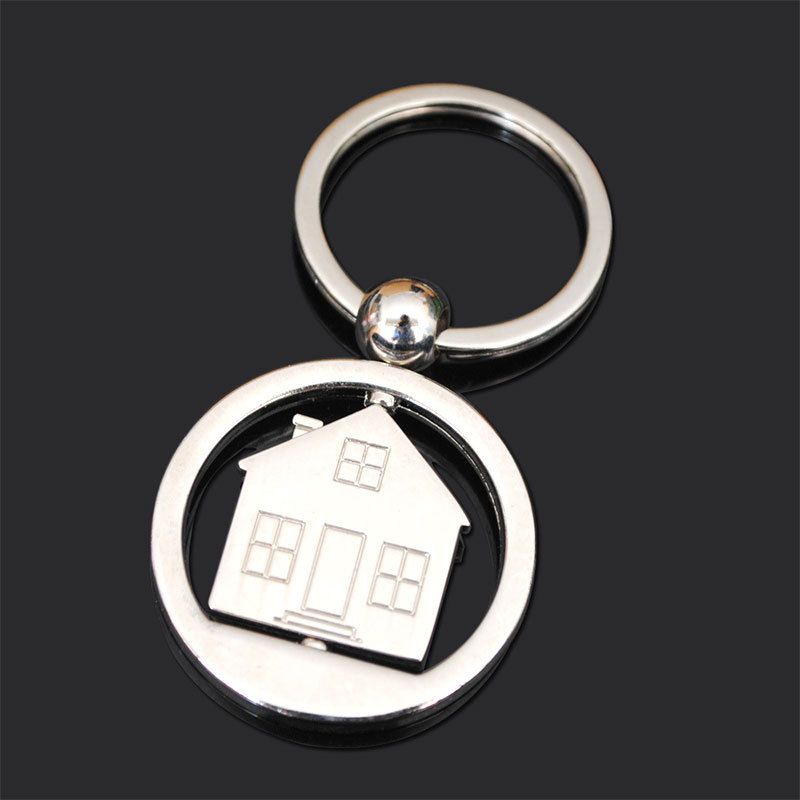 Wholesale custom blank metal rotate key chain keyring stainless steel engraved spin spinning house shape keychain