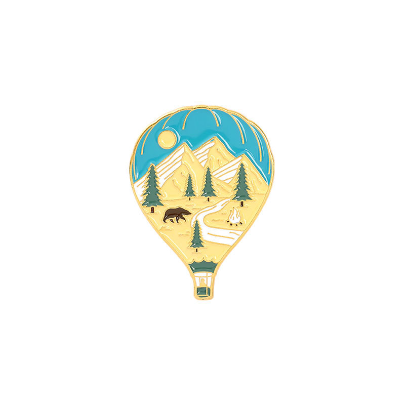 Decorative custom travel souvenir brooch lapel pin badge metal enamel hot air balloon pin with gold plated