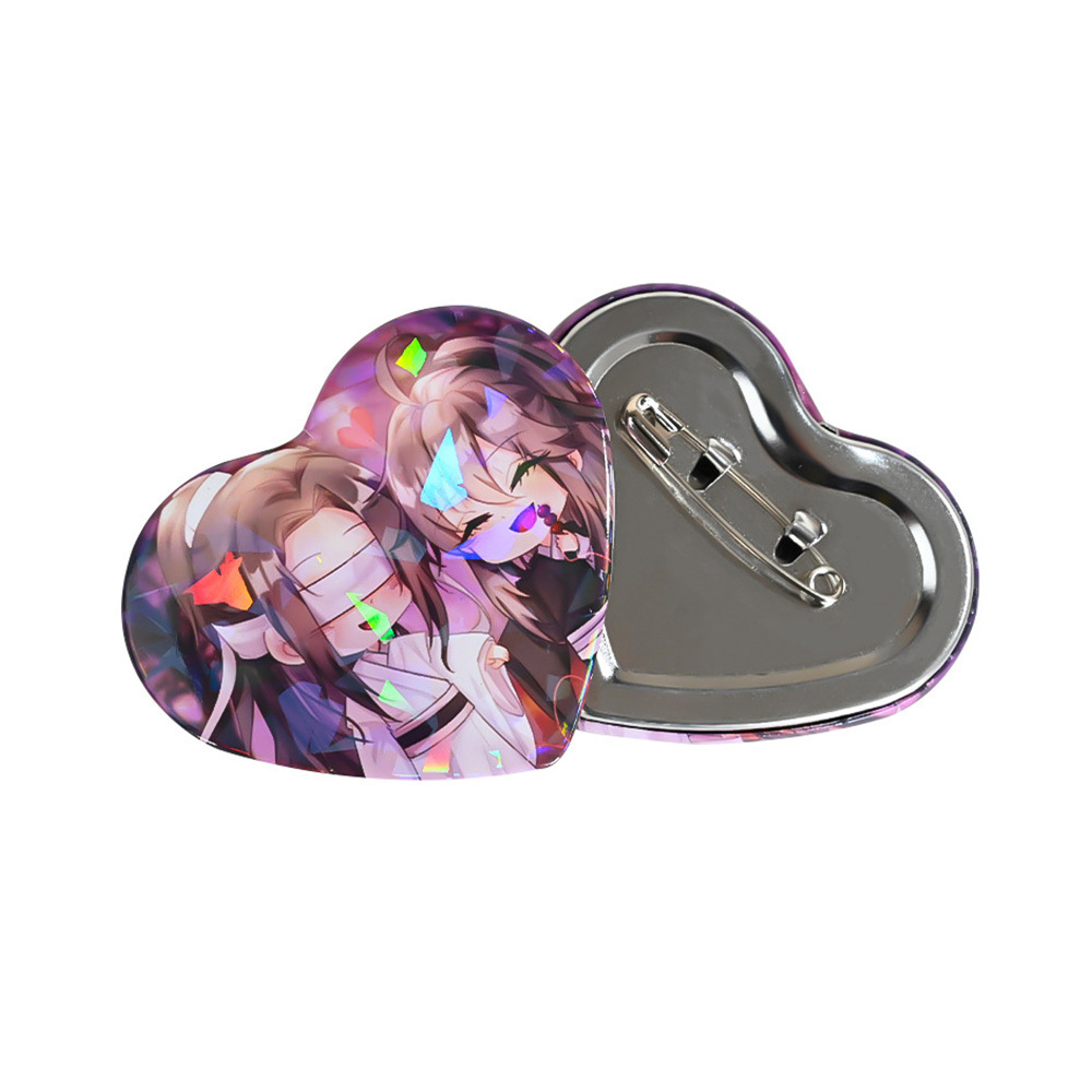 Badge maker blank metal character 3d lenticular button pin stainless steel custom shape button heart badge