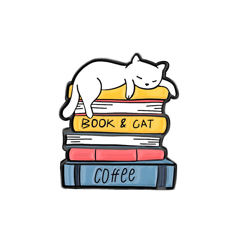 Custom design cat and book lover lapel pin badge metal bookish book collector enamel pin for gift