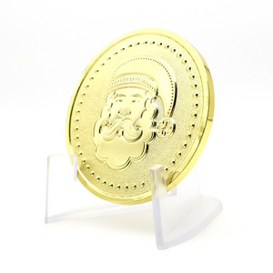 Custom 3d gold plated commemorative souvenir christmas metal santa claus wishing christmas coin