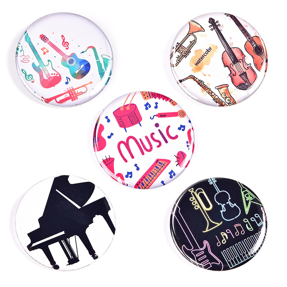 Cheap metal tin tinplate musical instrument button pin custom sublimation rock band music button badge