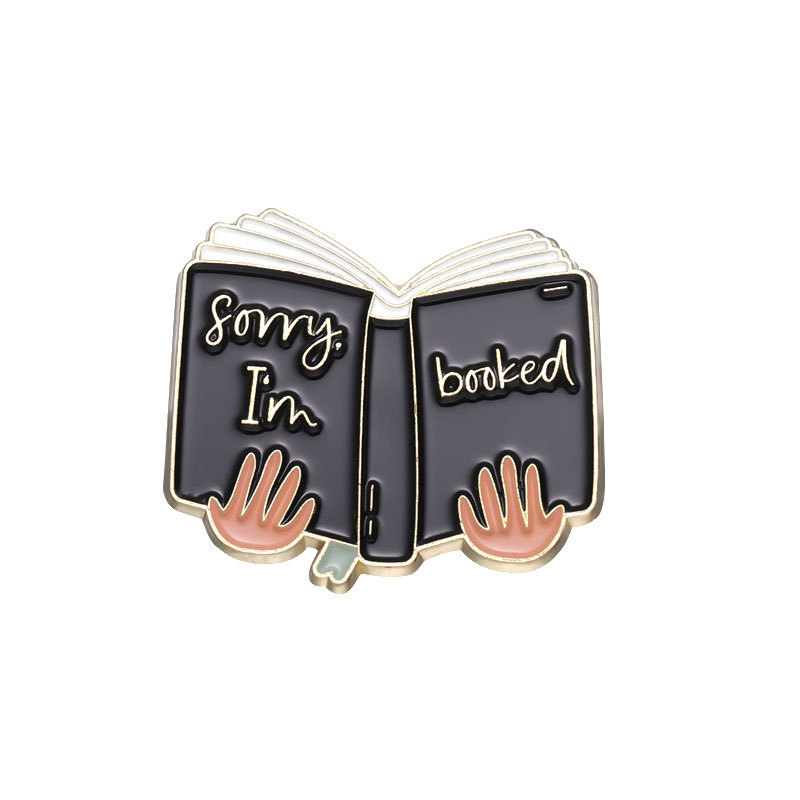 Custom design cat and book lover lapel pin badge metal bookish book collector enamel pin for gift