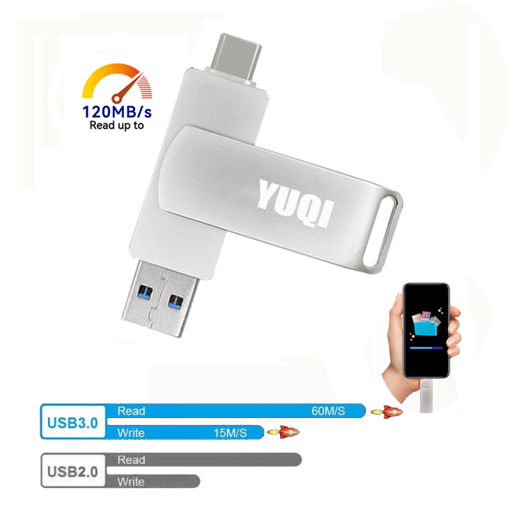 Professional Swivel Type-C USB3.0 Pen Drive 32GB 64GB 128GB Custom Logo Memory Sticks Flash Drive Pendrive