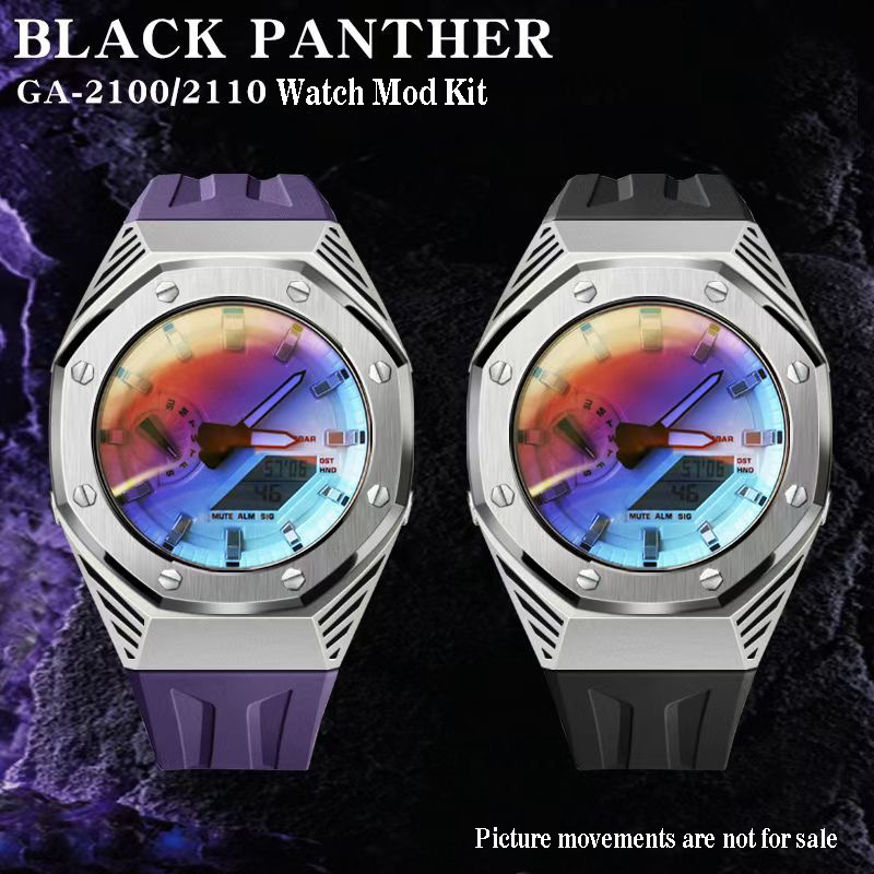 Black Panther Style Metal Case Rubber Strap for Casio G SHOCK GA-2100/2100 GA-B2100 GM-2100 Watch Part Replacement