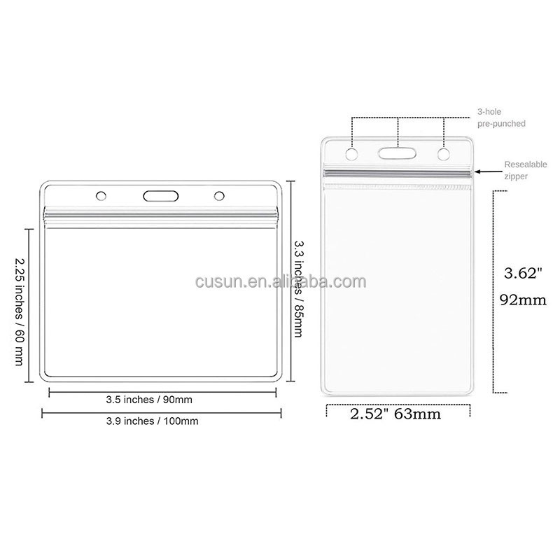 Clear Transparent Plastic ID Card Name Badge Holder PVC Vertical Sleeve Pouch with Waterproof Resealable Zip ID card holder