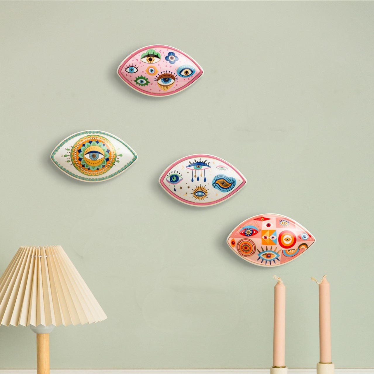 Modern Luxury Home Decor Items Ceramic Porcelain Crafts Wall Hanging Arts Eyes Wall Blessing