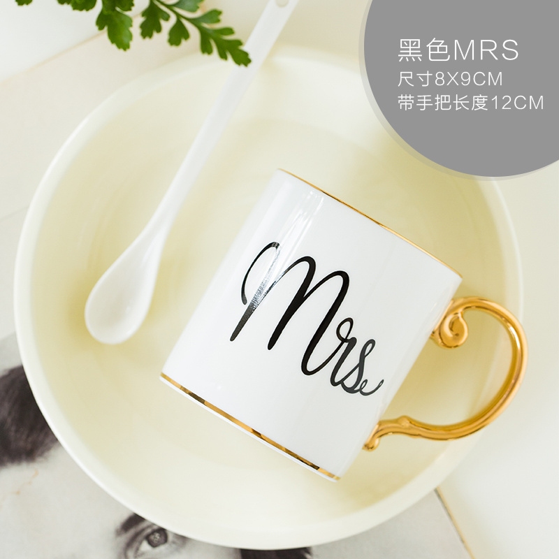 MR& MRS Gold Handle MR& MRS Ceramic Mug Wholesale Porcelain Mugs Ceramic Tea Cups Gold Rim Cups and Mugs Coffee Cups