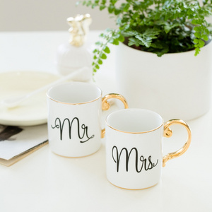 MR& MRS Gold Handle MR& MRS Ceramic Mug Wholesale Porcelain Mugs Ceramic Tea Cups Gold Rim Cups and Mugs Coffee Cups