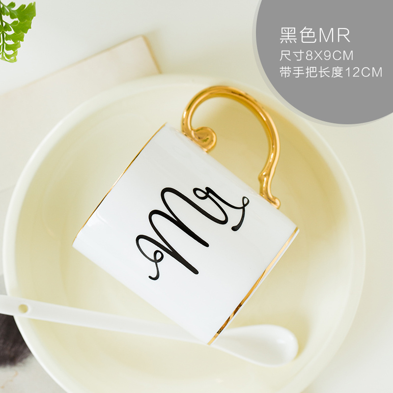 MR& MRS Gold Handle MR& MRS Ceramic Mug Wholesale Porcelain Mugs Ceramic Tea Cups Gold Rim Cups and Mugs Coffee Cups