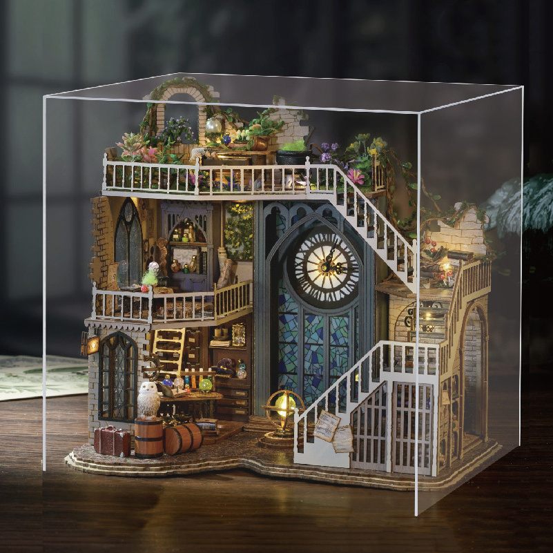 CuteBee Hot Selling 3D Wooden Puzzle Magic House Miniature Model Dollhouse with Touch Light Used as Christmas Gifts