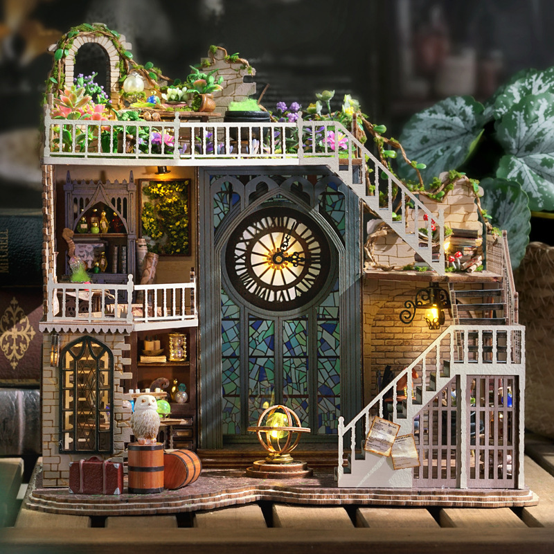 CuteBee Hot Selling 3D Wooden Puzzle Magic House Miniature Model Dollhouse with Touch Light Used as Christmas Gifts