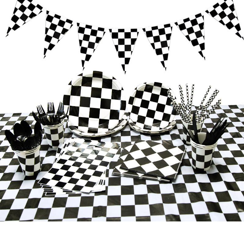 LEMON Black White Game Car  Latex Balloon Globos Cake Topper Tableware Birthday Banner Party Decorations Supplies