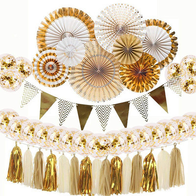 LEMON Gold and White Paper Fan Flowers Confetti Balloons Birthday Hanging Party Decorations Supplies for Wedding Decorations