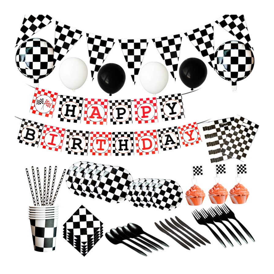 LEMON Black White Game Car  Latex Balloon Globos Cake Topper Tableware Birthday Banner Party Decorations Supplies