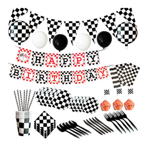 LEMON Black White Game Car  Latex Balloon Globos Cake Topper Tableware Birthday Banner Party Decorations Supplies