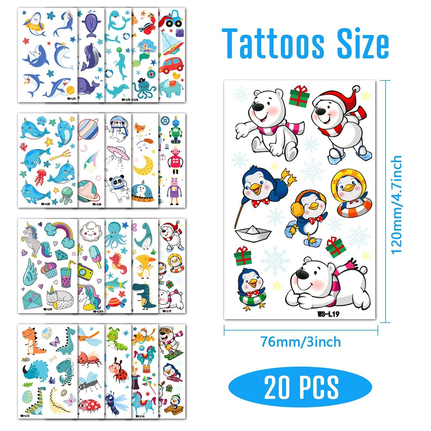 LEMON 20 Sheets Temporary Tattoos Glow The In Dark Tattoo Sticker Cartoon Luminous Shark Outer Space Party Favor Supplies