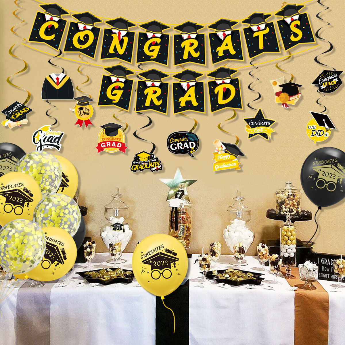 LEMON 2023 graduation season balloon set graduation banner snail flag hanging decoration hanging decoration tag party decoration