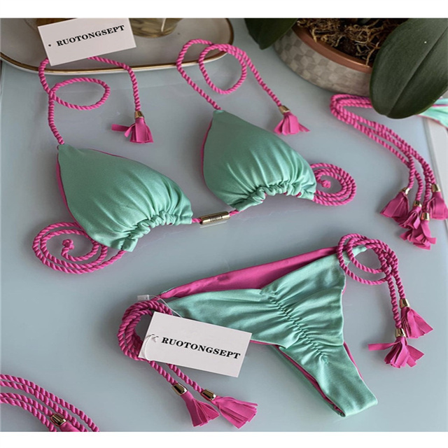 CUTENOVA  23BK062102 Trending High Quality Sexy Contrast Color Spliced Summer Beach wear String Sexi Bikinis Set