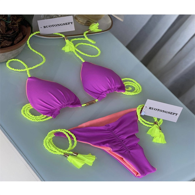 CUTENOVA  23BK062102 Trending High Quality Sexy Contrast Color Spliced Summer Beach wear String Sexi Bikinis Set