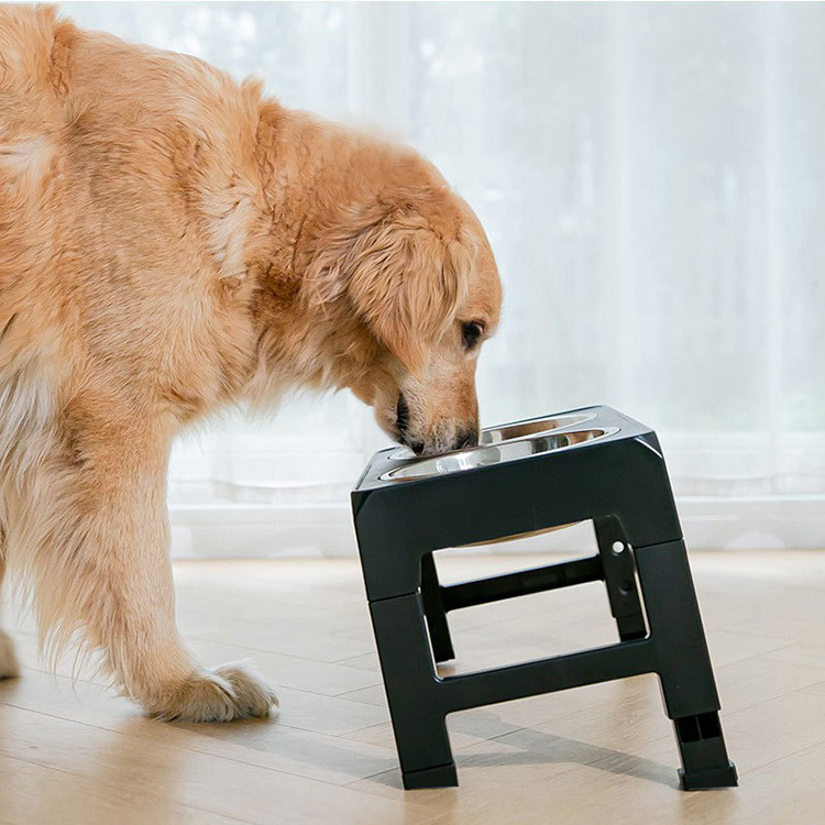 Elevated Dog Bowls 4 Adjustable Heights Raised Stand with Slow Feeder Bowl 2 Stainless Steel Food & Water Bowls