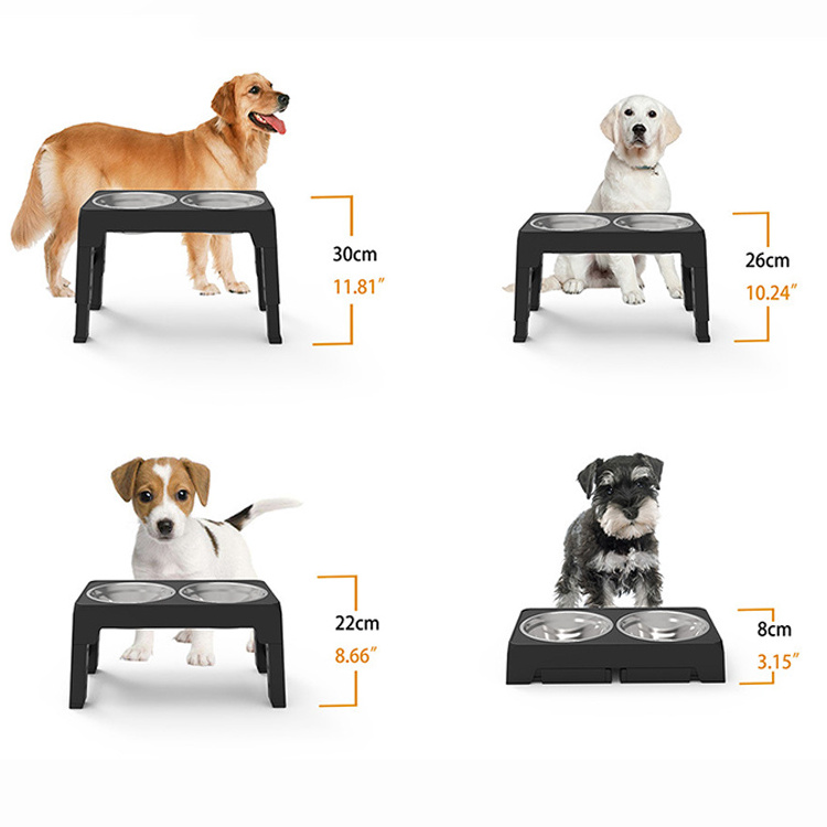 Elevated Dog Bowls 4 Adjustable Heights Raised Stand with Slow Feeder Bowl 2 Stainless Steel Food & Water Bowls