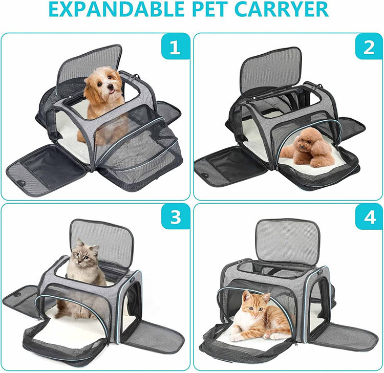 Airline Approved Expandable Cat Dog Carrier Soft-Sided Pet travel Carrier Bag with Removable Fleece Pad and Pockets