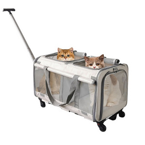 pet cat carrier with wheels airline approved Rolling Carrier Double Compartment Pet Carrier with Detachable Wheels for Cat/Dog