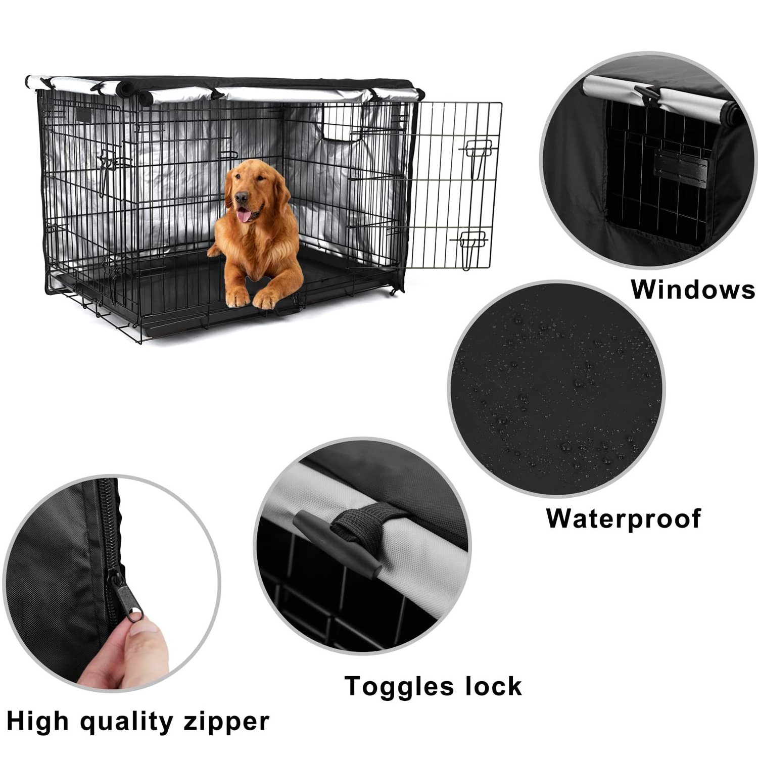 Double Door Dog Crate Cover Waterproof Durable Lightweight Pet Kennel Cover Protection Cage Covers for Dog Crates Black