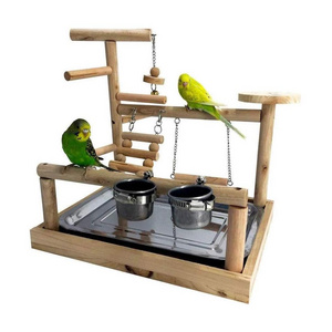 Parrots Playground Bird Perch Gym Playpen with Ladder Swings Feeding Cups for Parakeets African Grey Conures Cockatiel