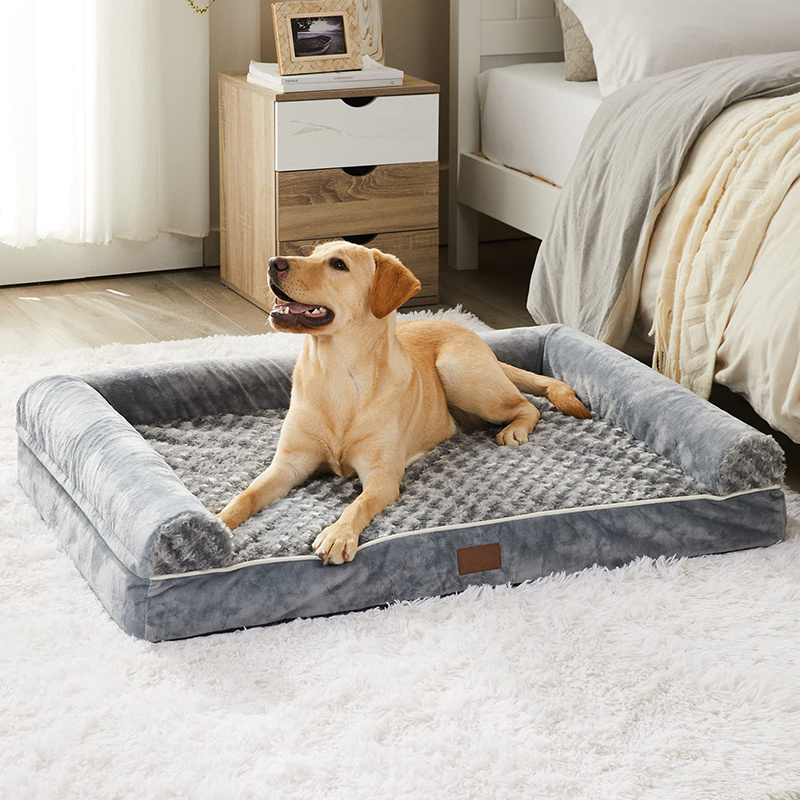 Luxury Anti Slip Bottom Waterproof Comfortable Pet Bed Premium Egg Foam Dog Crate Bed For Large Dogs