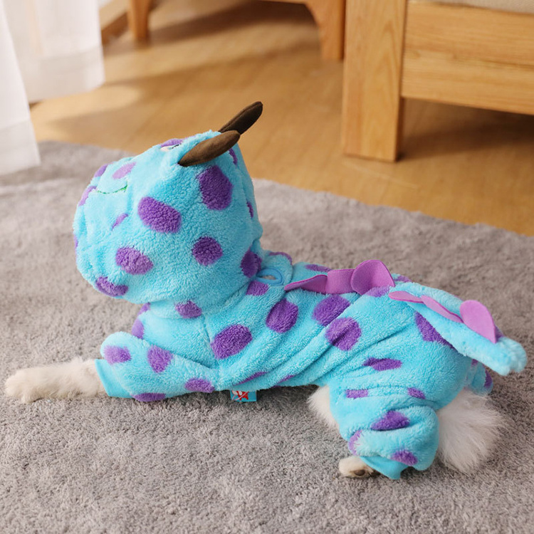 Pet Clothes Cute Funny Dinosaur Costumes Coat Winter Warm Fleece Clothing For Small Dogs Puppy Dog