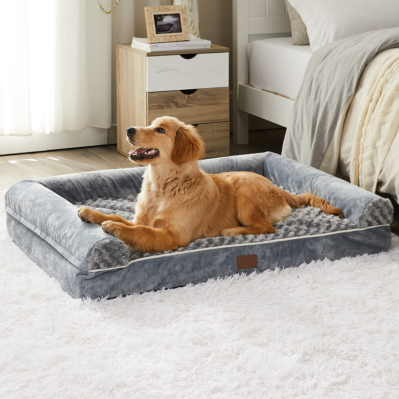 Luxury Anti Slip Bottom Waterproof Comfortable Pet Bed Premium Egg Foam Dog Crate Bed For Large Dogs