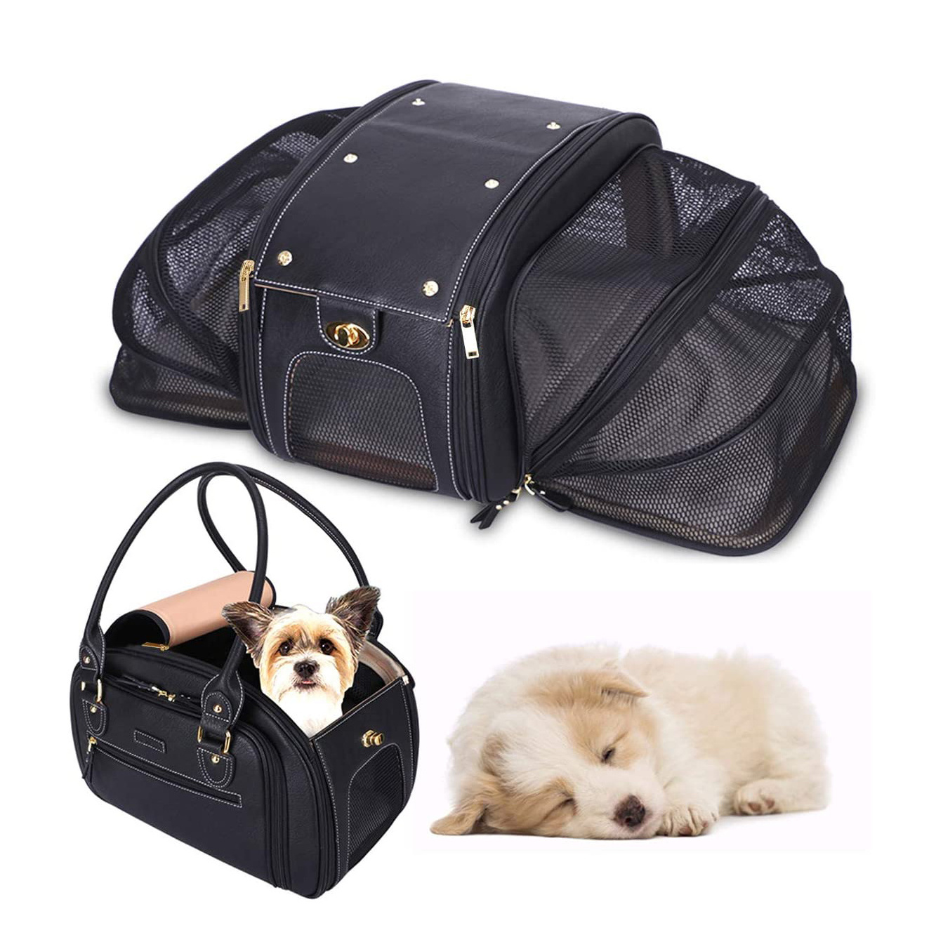 Outdoor Foldable Waterproof Premium PU Leather Pet Purse Portable Bag  Pet Dog Cat Carrier for Cat and Small Dog Home