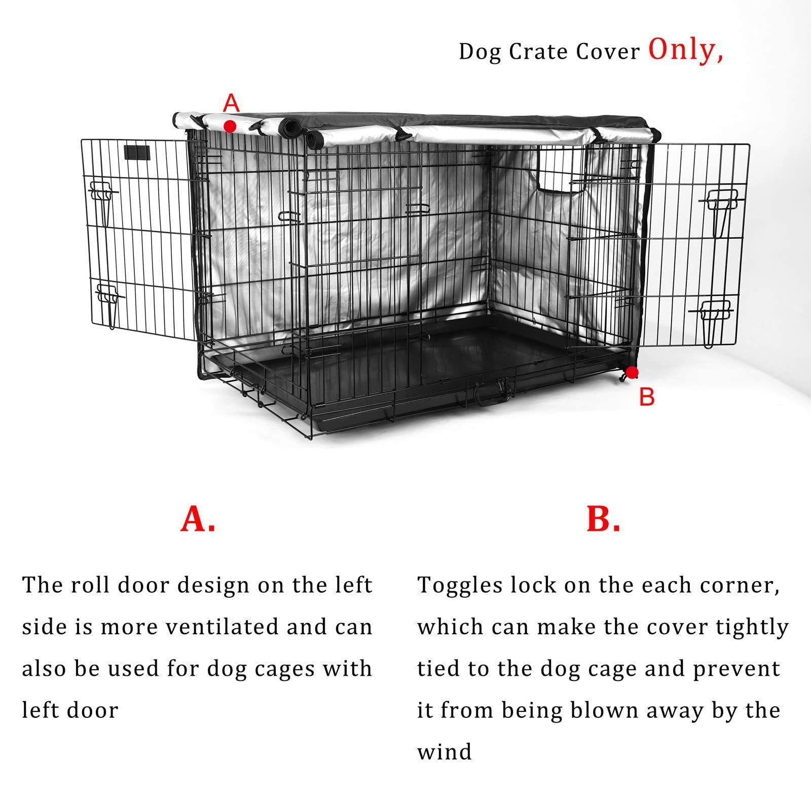 Double Door Dog Crate Cover Waterproof Durable Lightweight Pet Kennel Cover Protection Cage Covers for Dog Crates Black