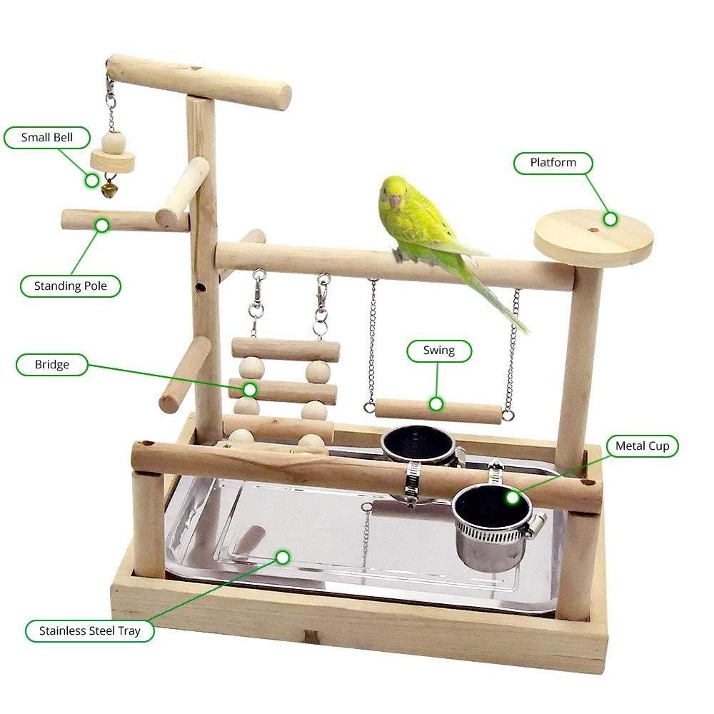 Parrots Playground Bird Perch Gym Playpen with Ladder Swings Feeding Cups for Parakeets African Grey Conures Cockatiel