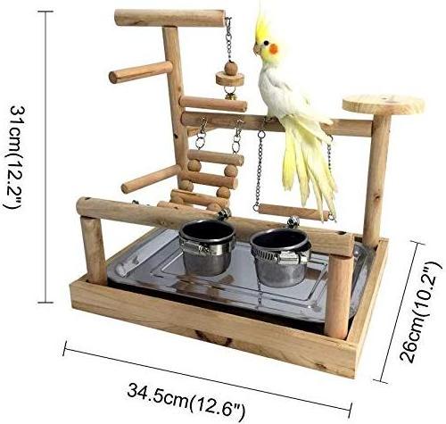 Parrots Playground Bird Perch Gym Playpen with Ladder Swings Feeding Cups for Parakeets African Grey Conures Cockatiel