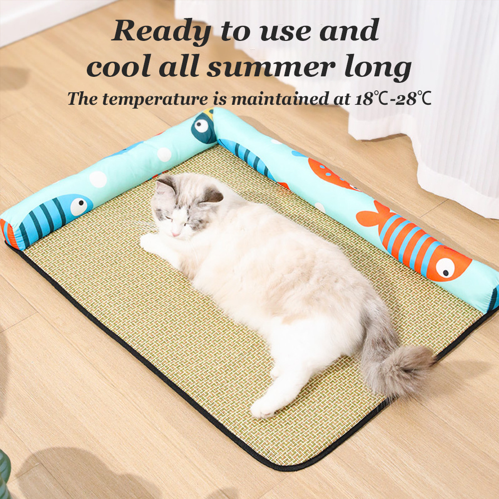 Washable Cat Pet Beds Kennel Mat Non-slip botfom Summer Cat Litter Cooling Pad Bed Pet Rattan Mat for Dogs And Cats